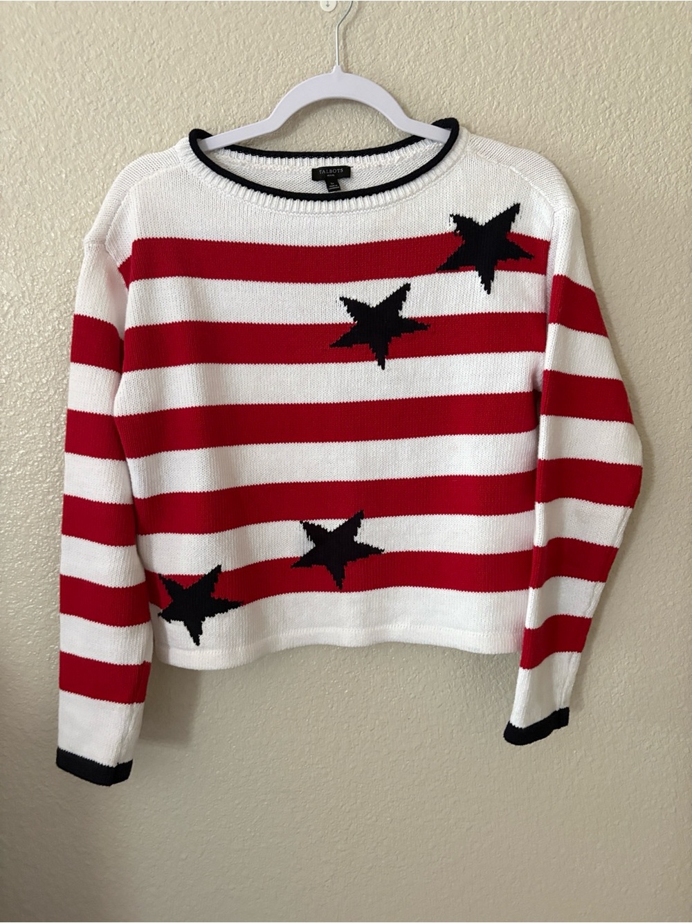 Talbots Striped Red & White Star Knit Sweater